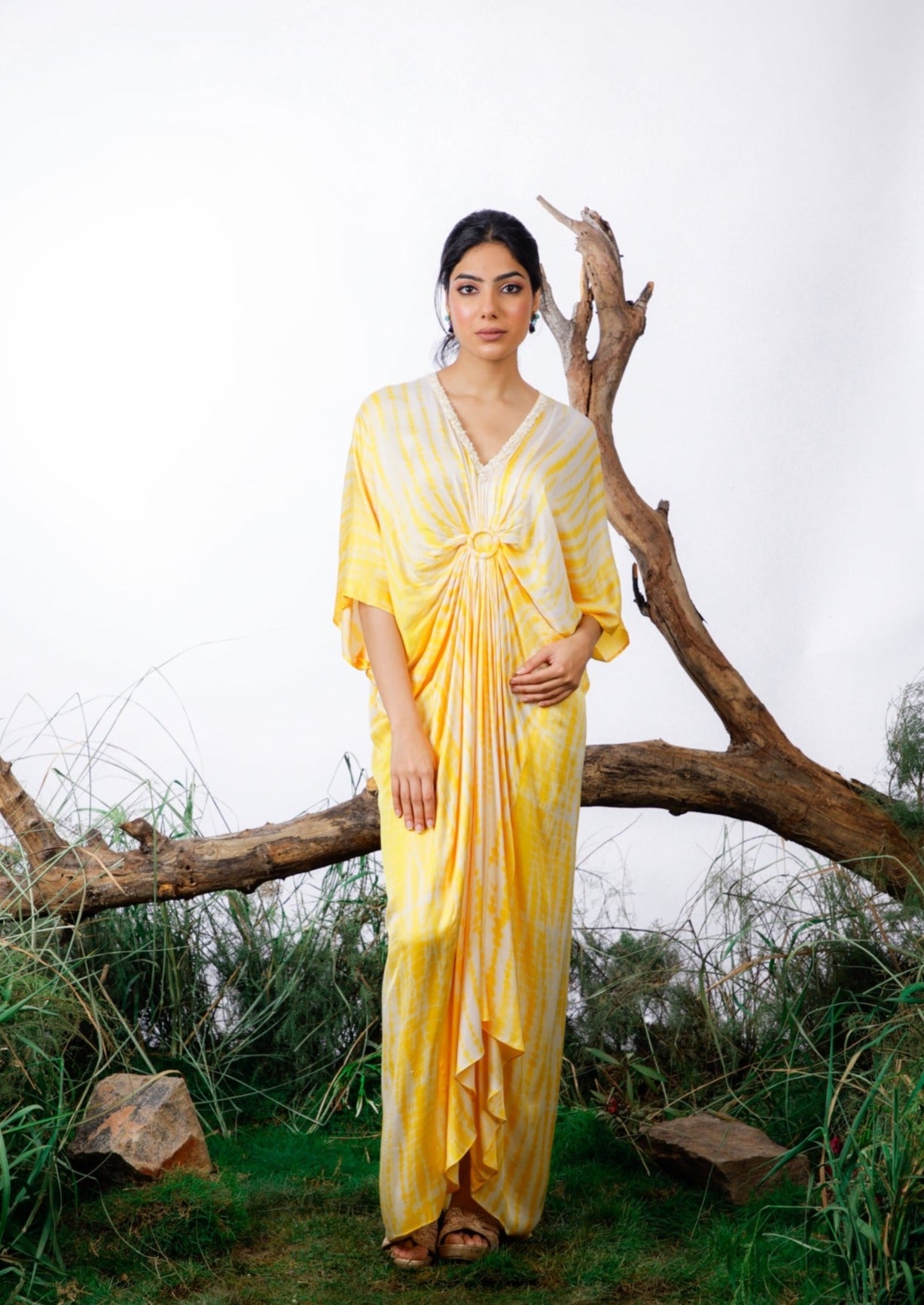 yellow shibori ring kaftan! Lightweight and airy