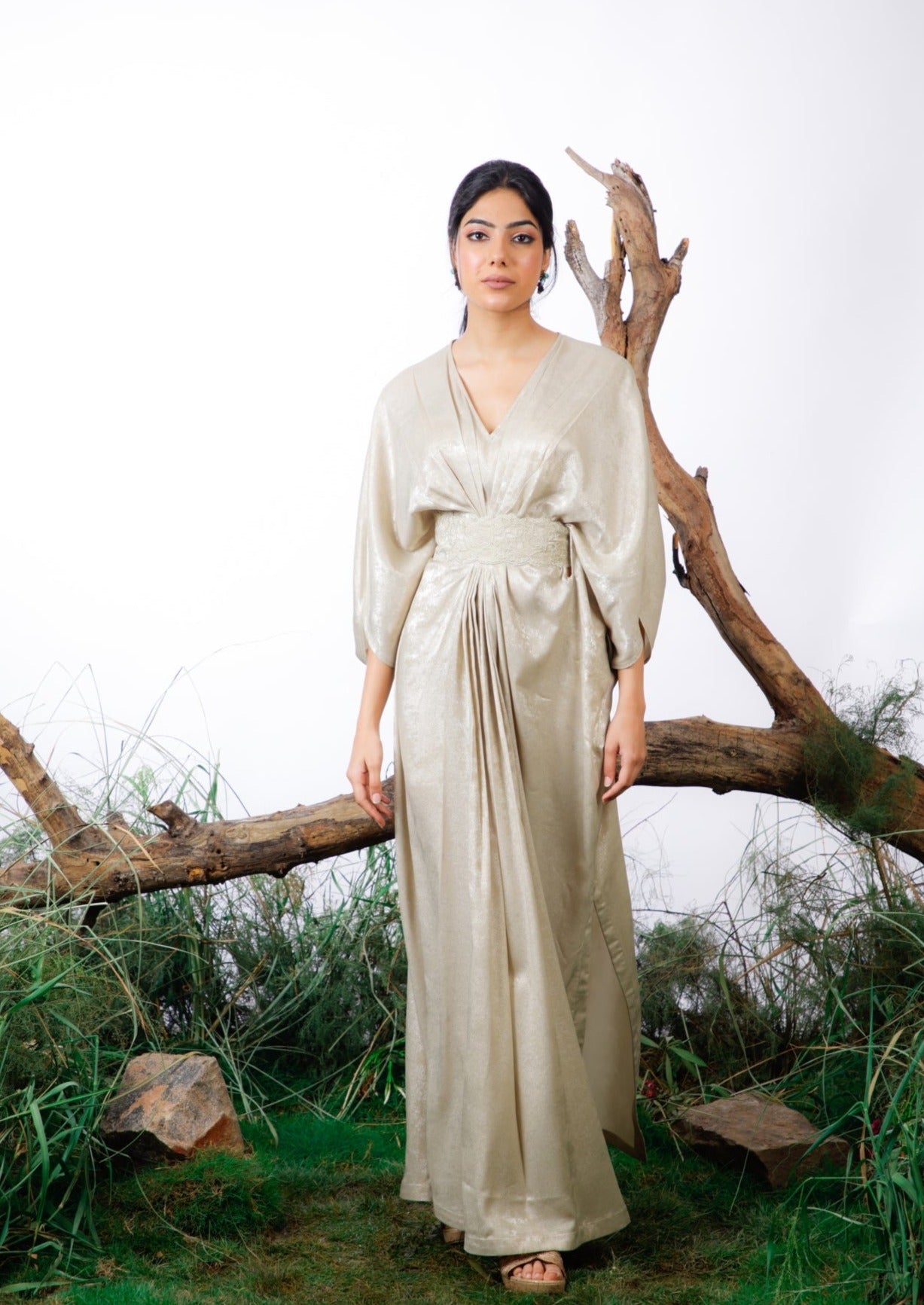 Light Gold Lisa Kaftan with Belt omanabyranjanabothra Light Gold Lisa Kaftan with Belt omanabyranjanabothra