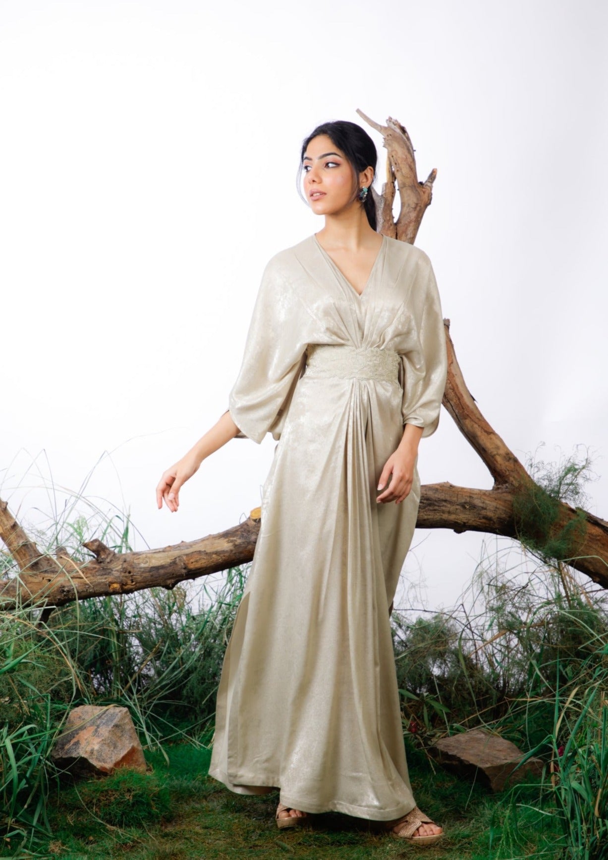 Light Gold Kaftan with Belt, formal wear