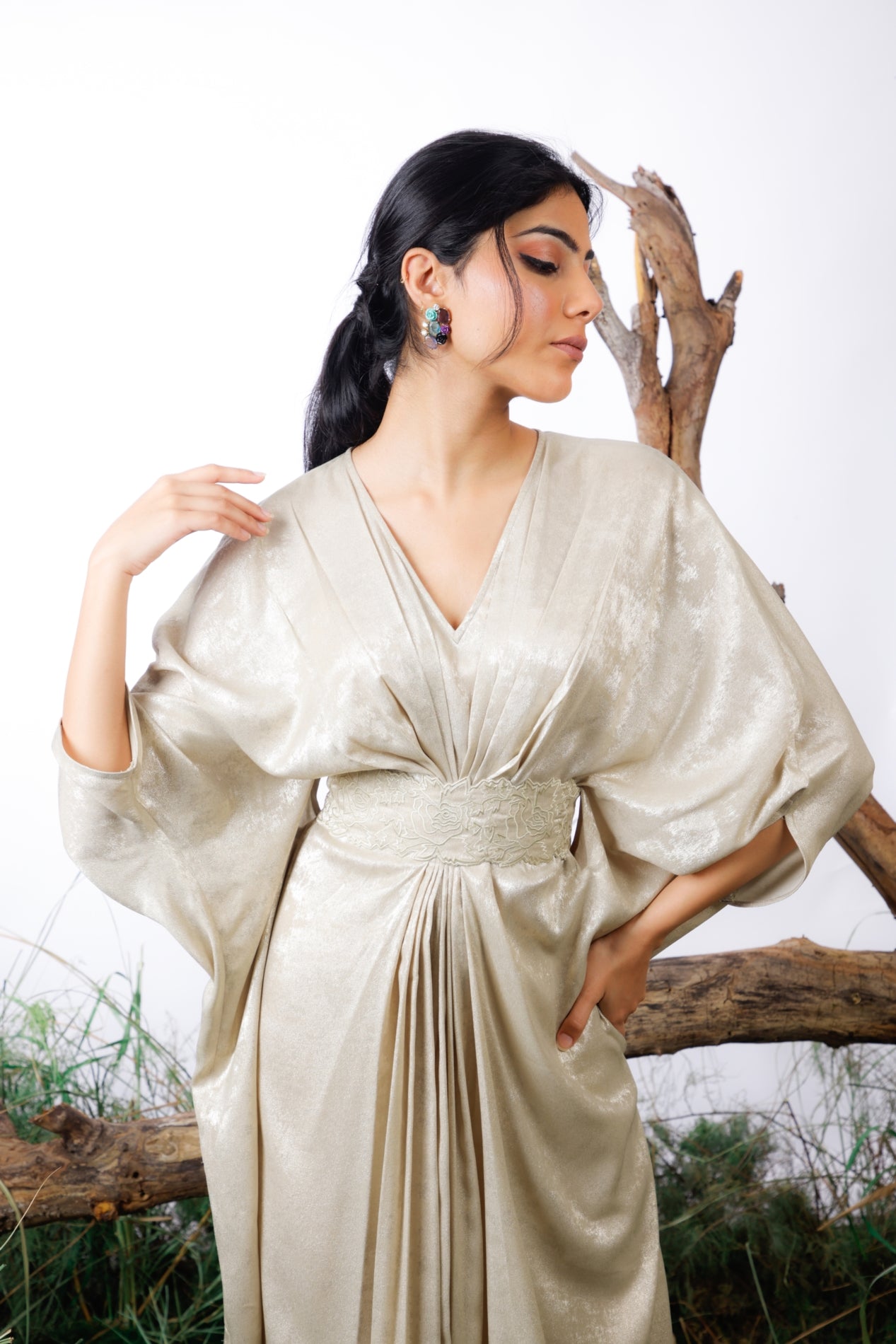 Light Gold Kaftan with Belt, formal wear