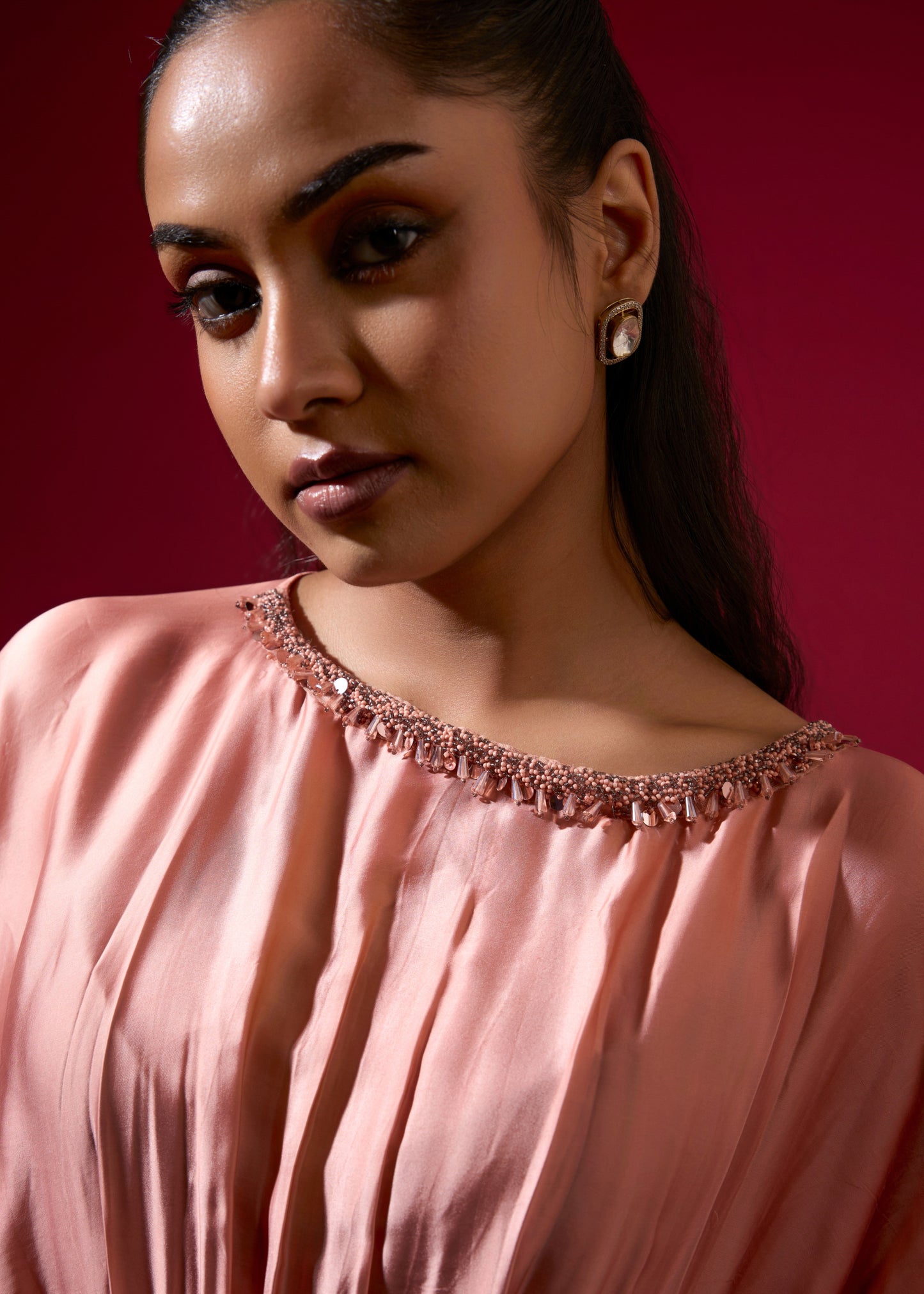 Beaded Cowl Coord Set - Mocha