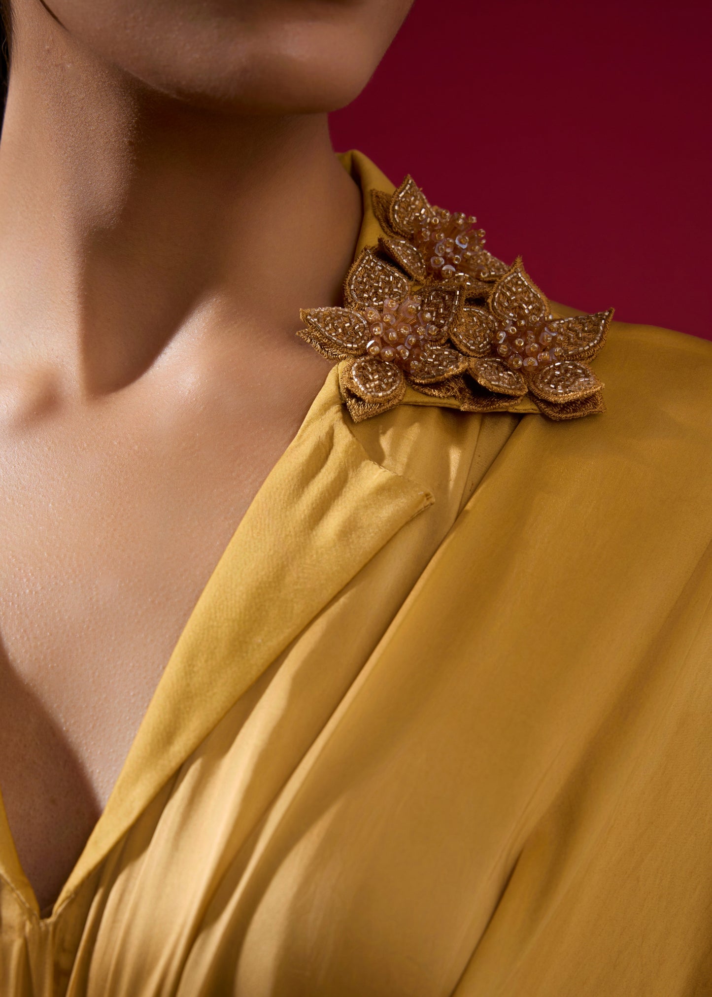 3D Rose Collar Kaftan - Gold