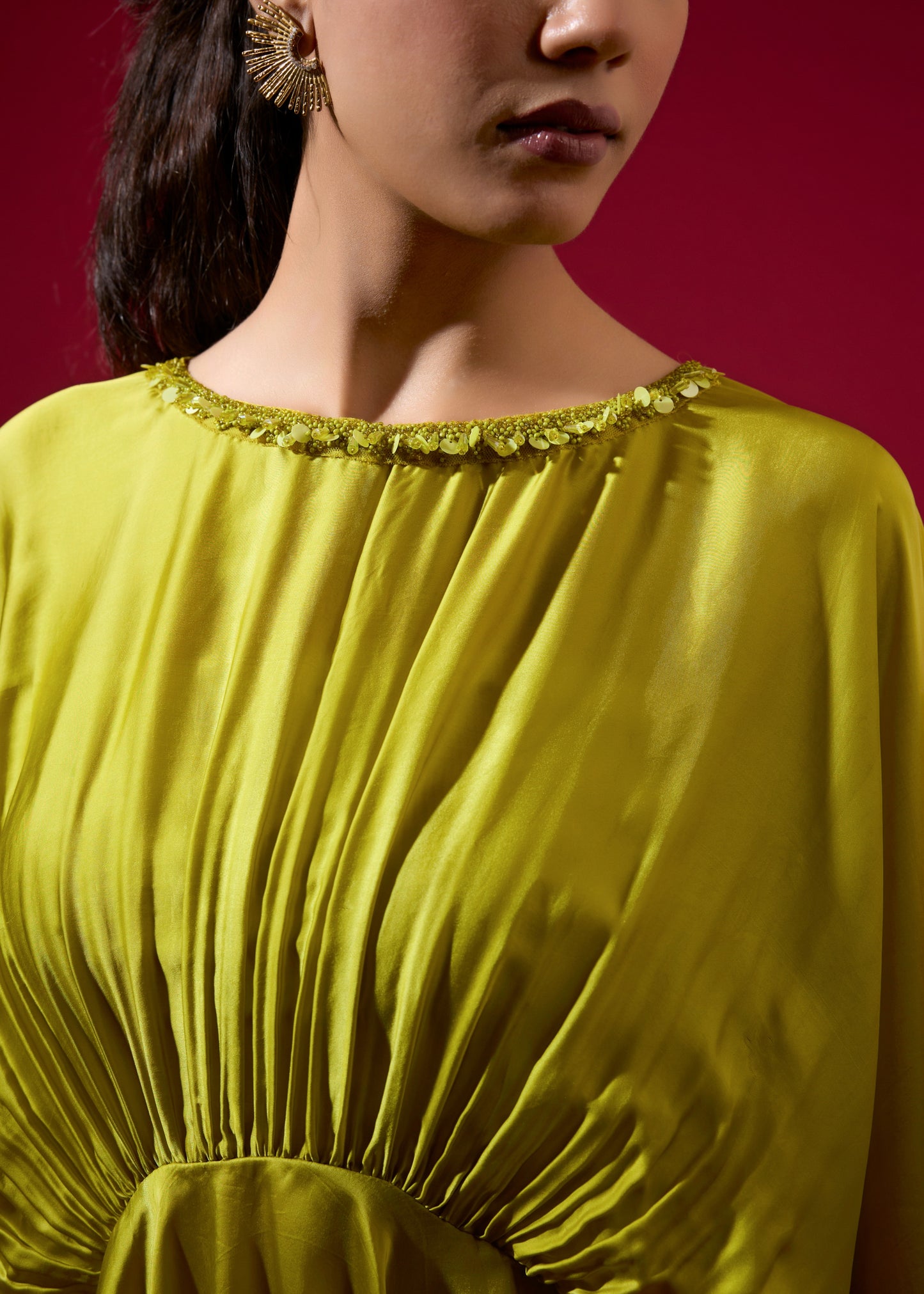 Beaded Cowl Coord Set - Lime Green