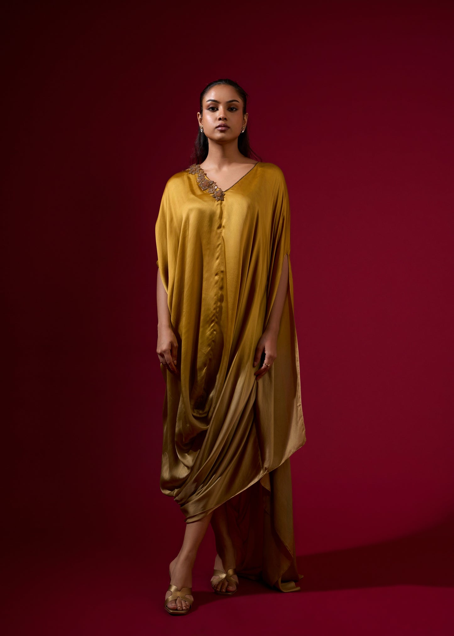 Ombre Cowl Drape Kaftan - Gold