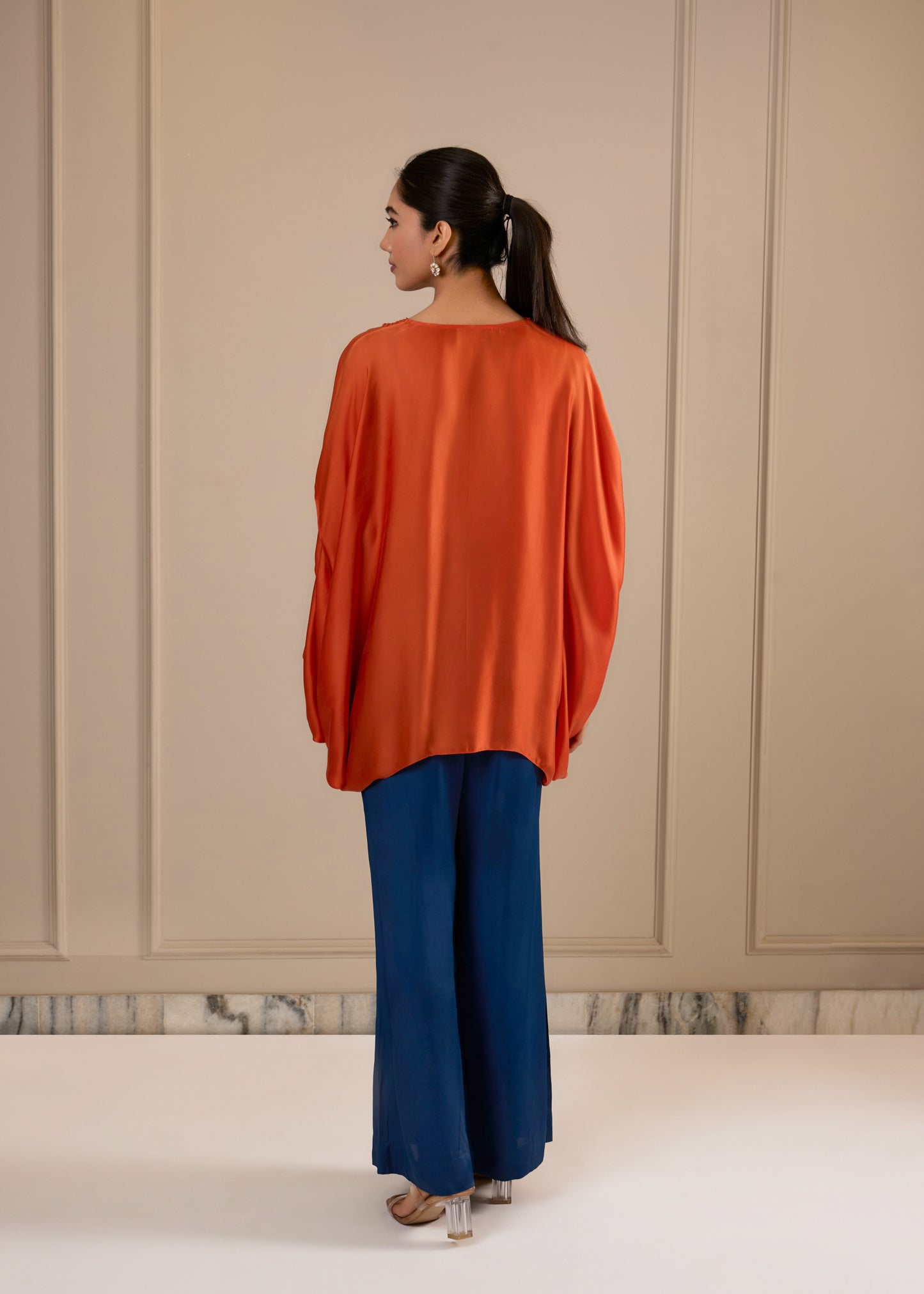 Plunge Color Block Coord Set - Orange & Blue