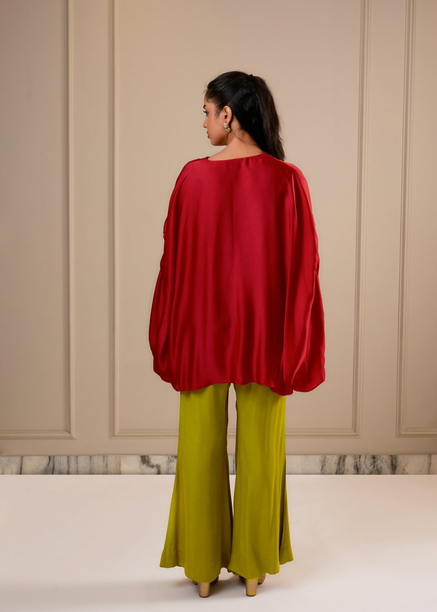 Plunge Color Block Coord Set - Red & Lime Green