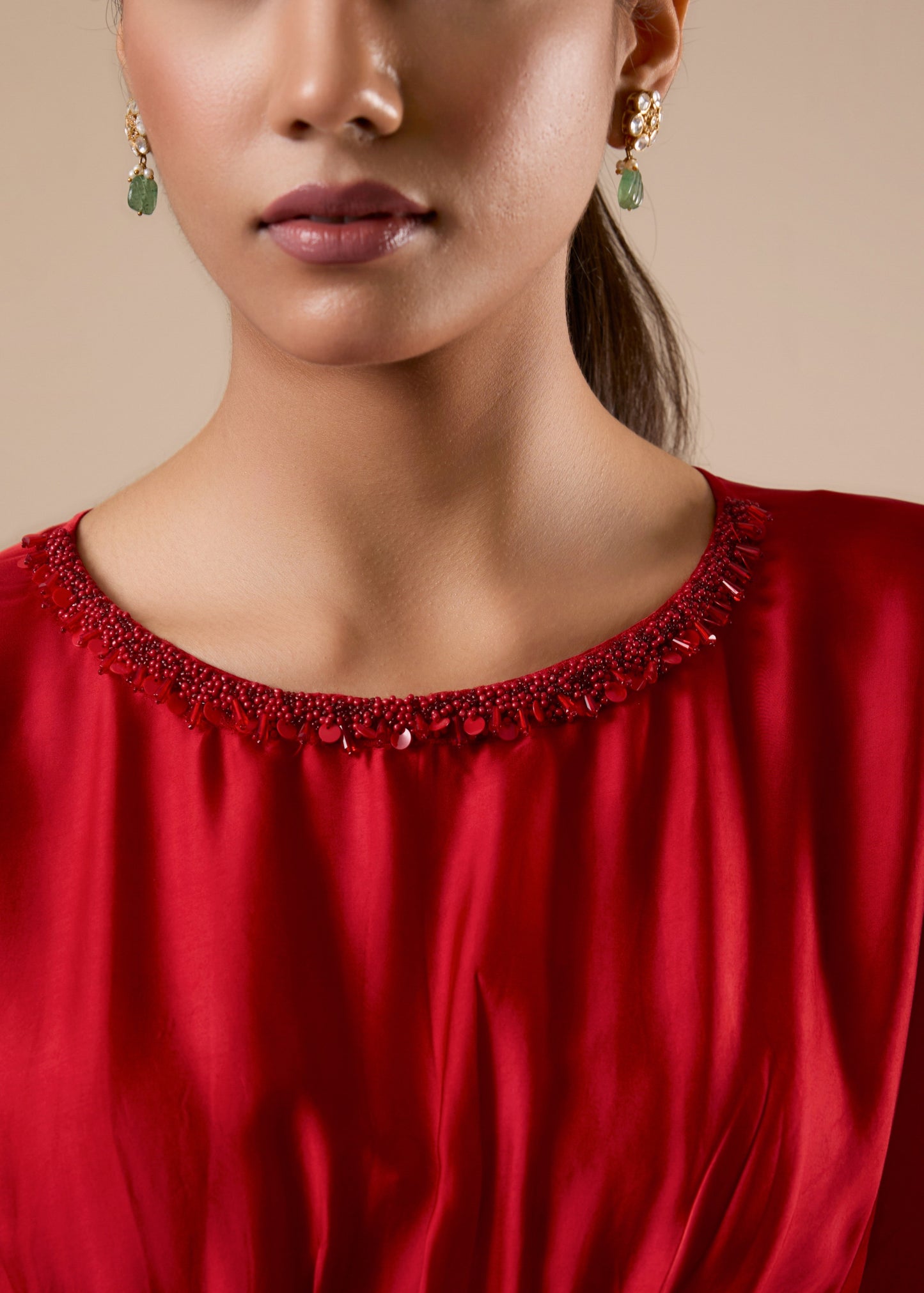 Beaded Cowl Coord Set - Red