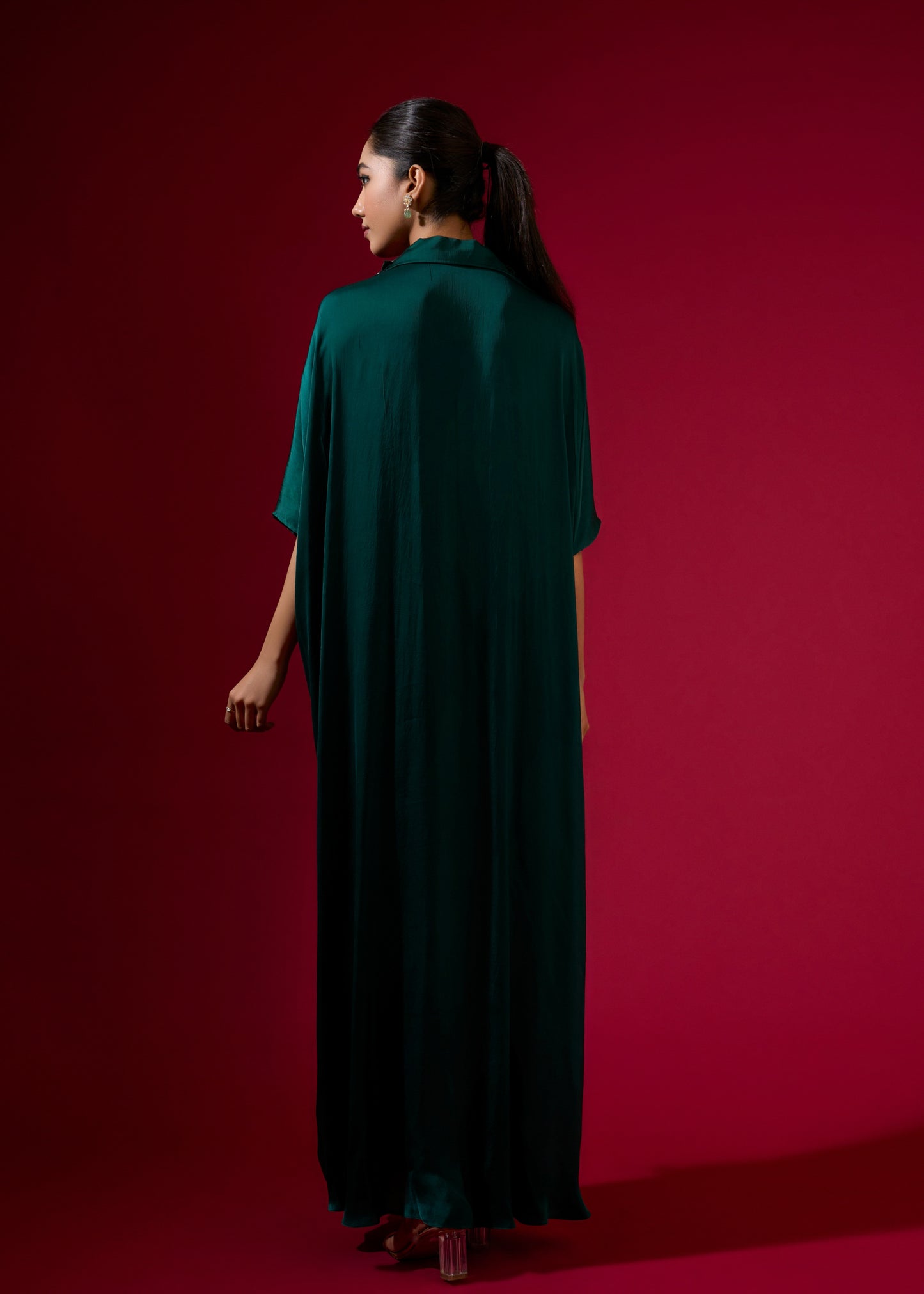 3D Rose Collar Kaftan - Emerald