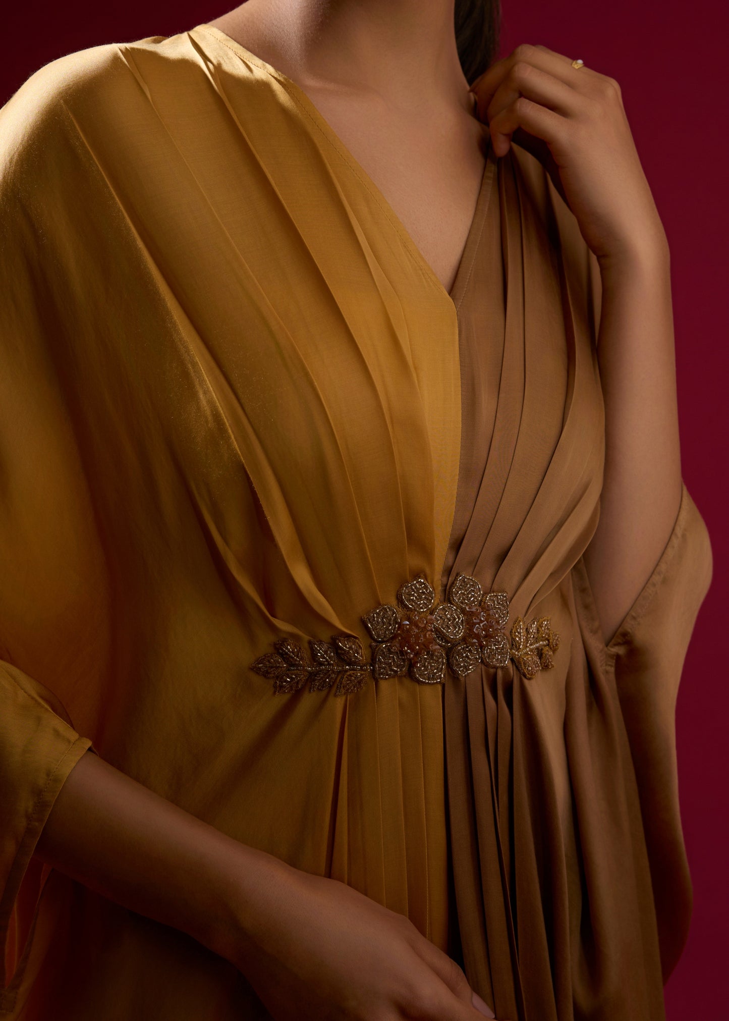 Color Block Kaftan - Gold & Camel