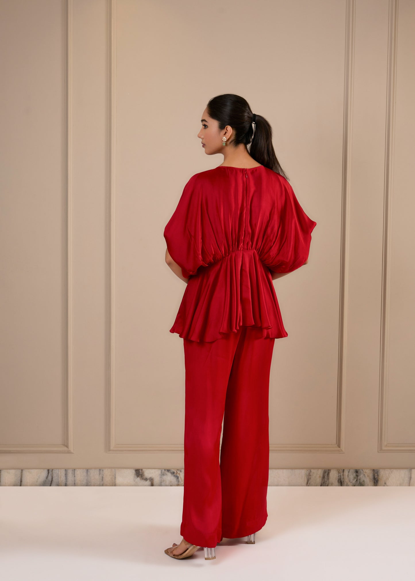 Beaded Cowl Coord Set - Red