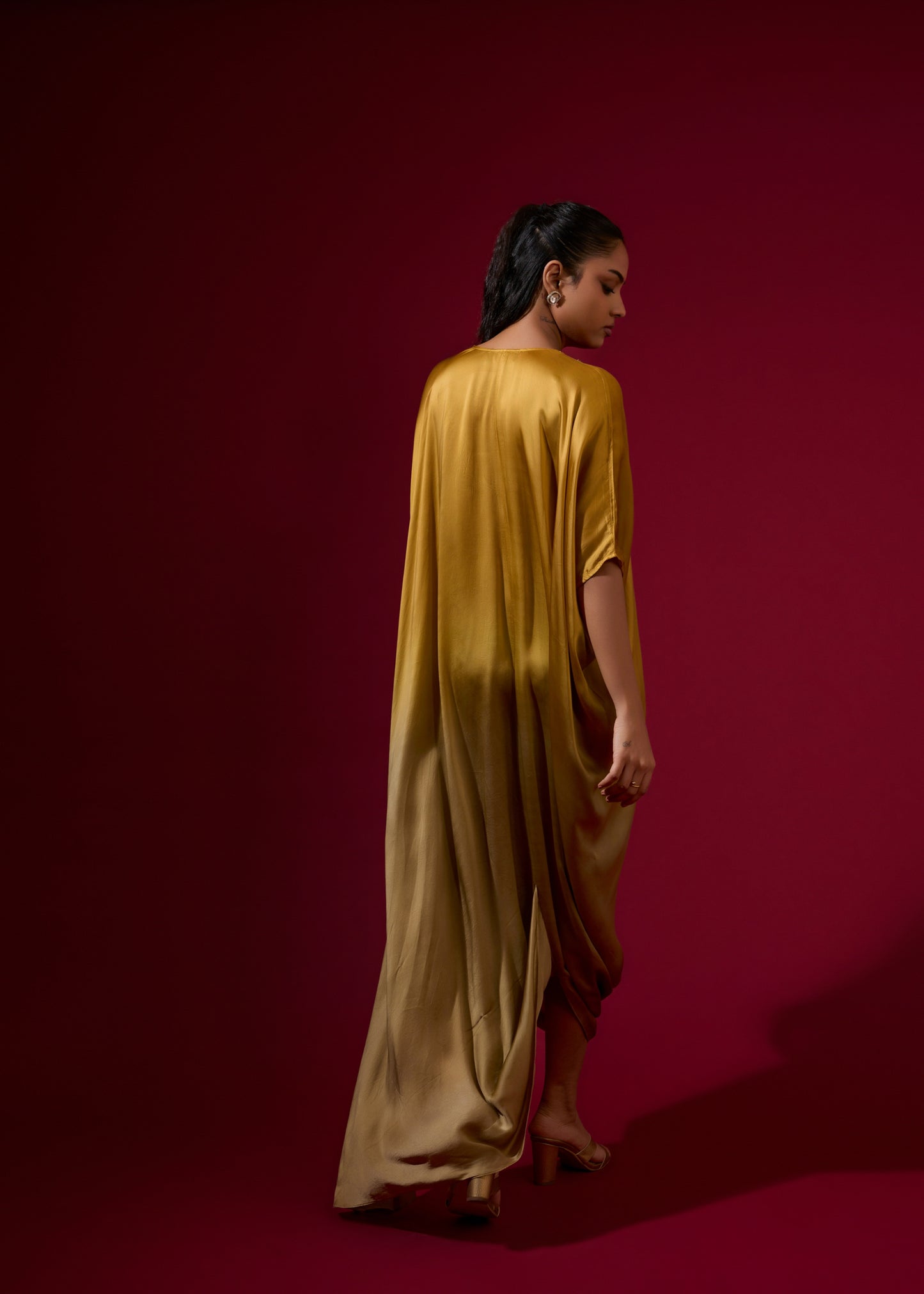 Ombre Cowl Drape Kaftan - Gold