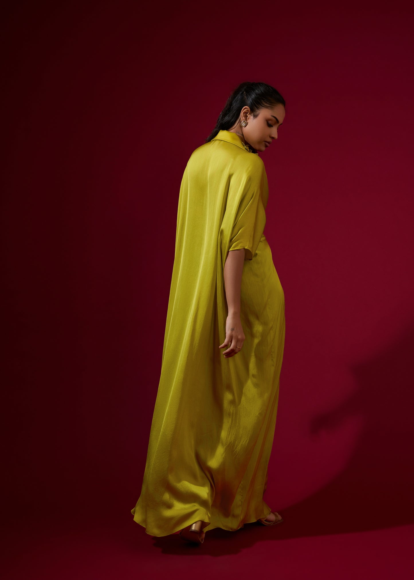 3D Rose Collar Kaftan - Lime