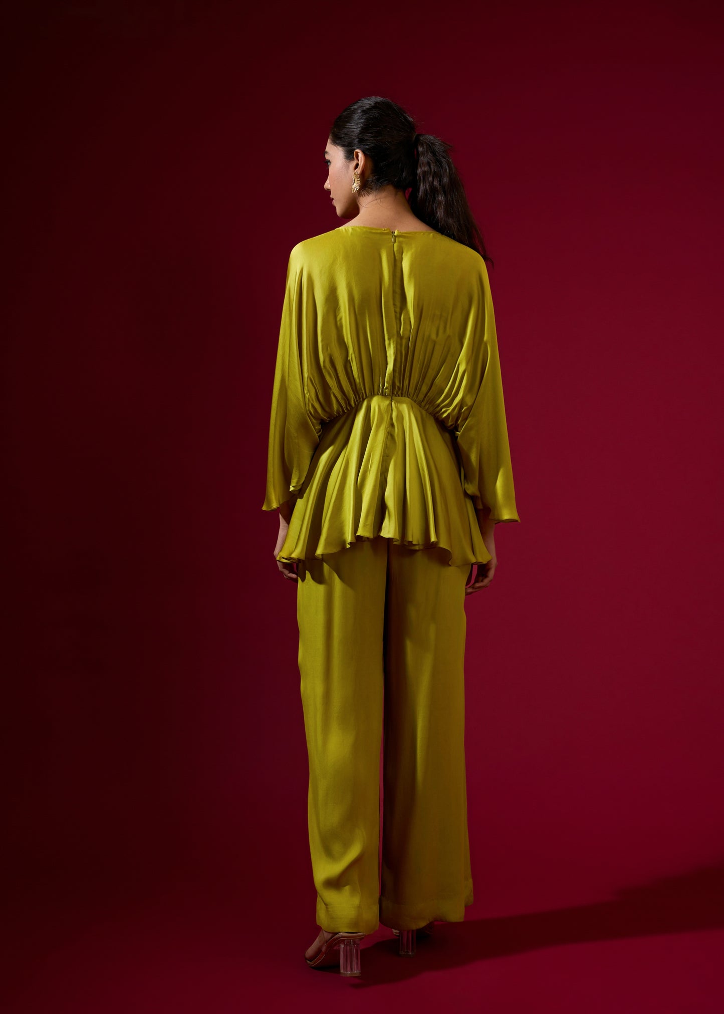 Beaded Cowl Coord Set - Lime Green