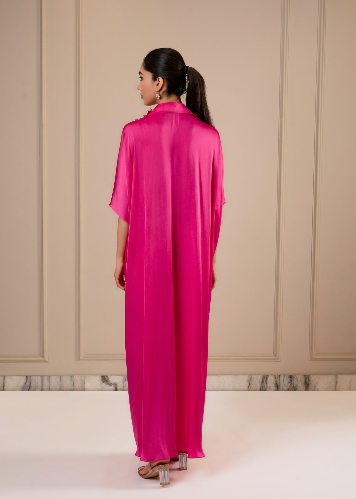 3D Rose Collar Kaftan - Hot Pink
