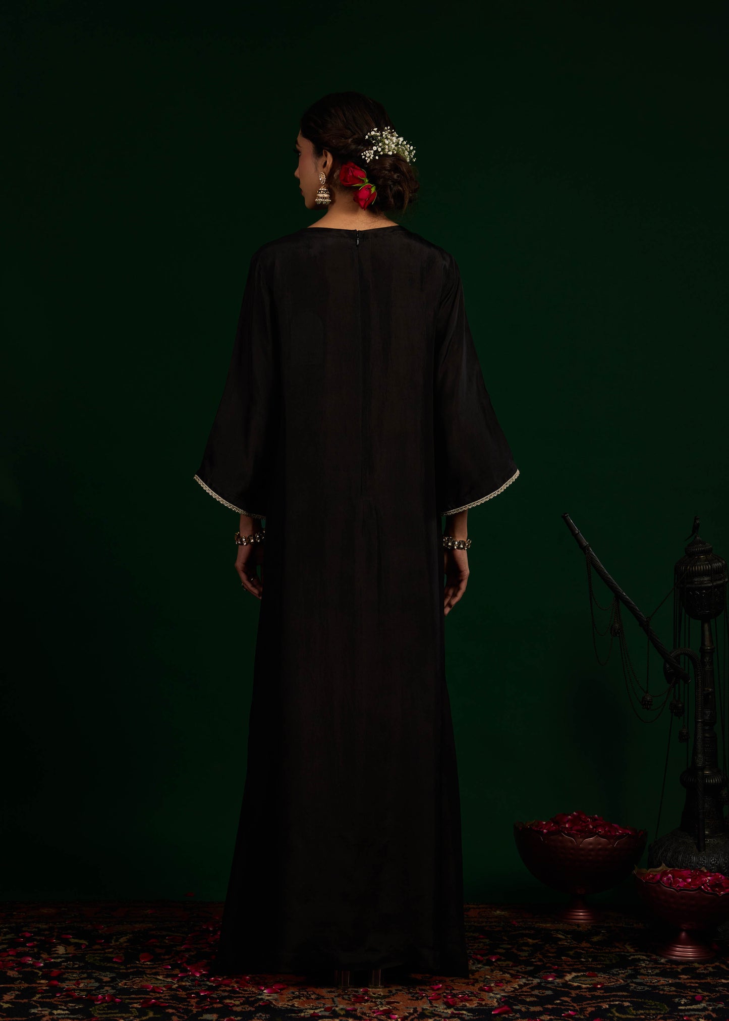 Gulnaar Silk Kaftan Dress - Black