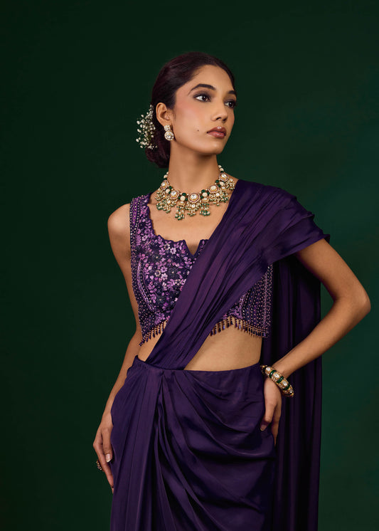 Ashley Draped Saree - Purple