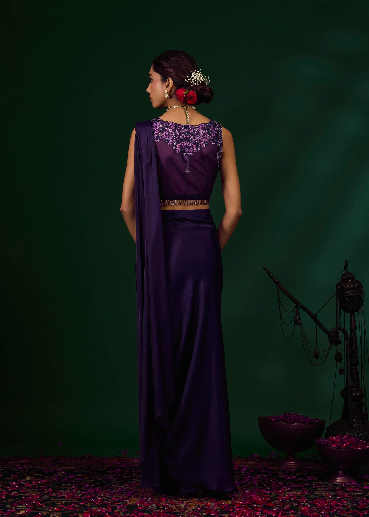 Ashley Draped Saree - Purple