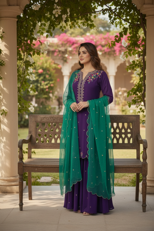 Meher kurta with sharara set - Purple