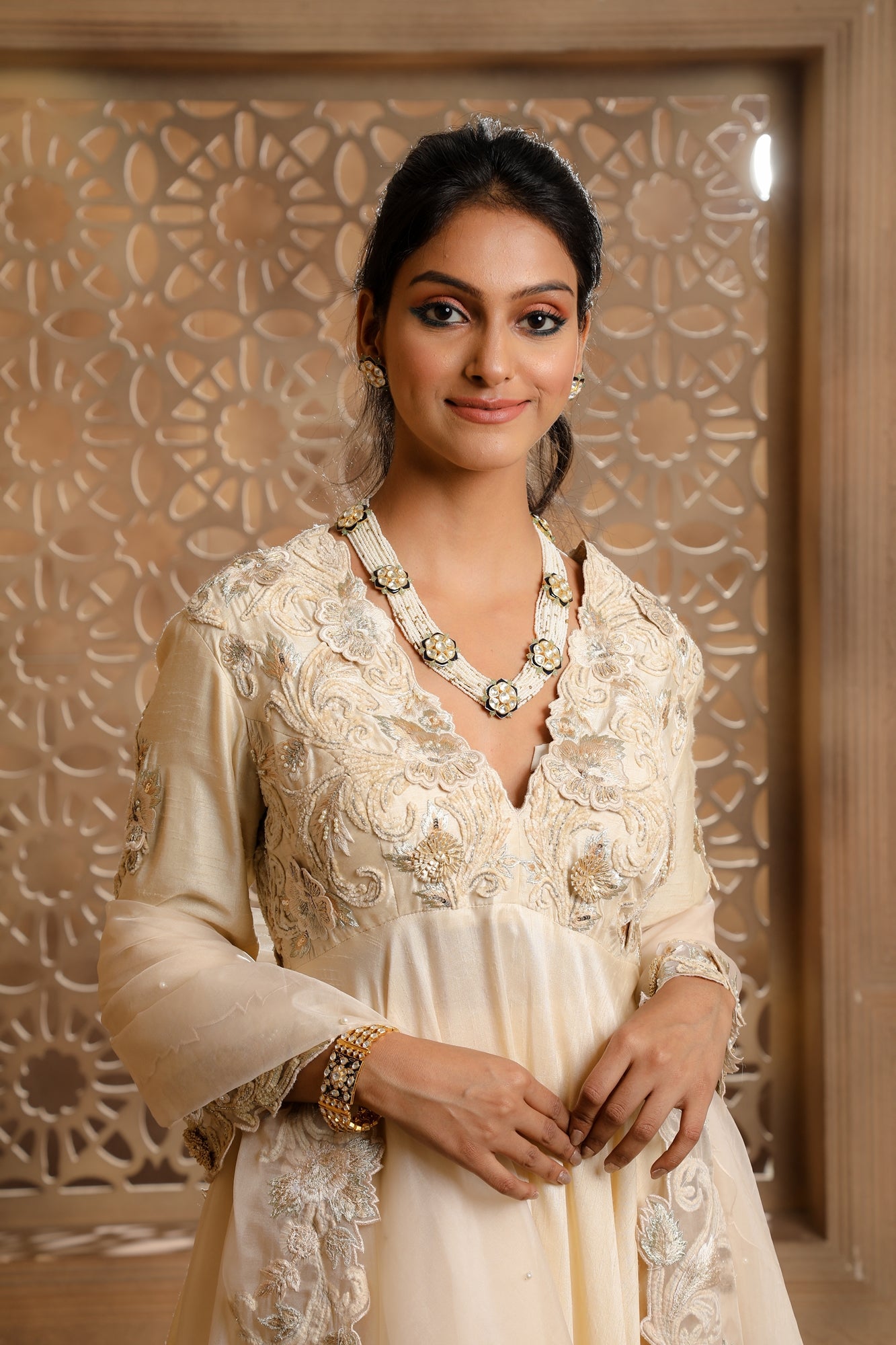 Ivory Asymmetrical Anarkali with Sharara