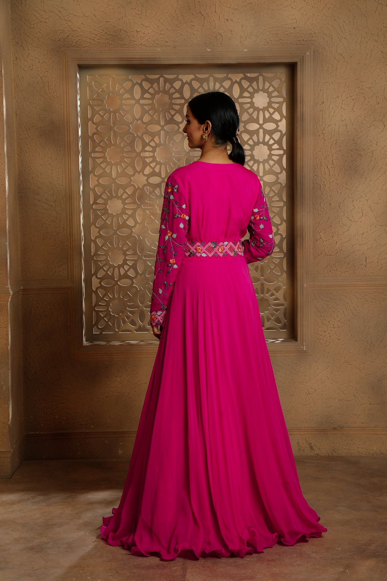 Fuchsia Draped Anarkali with Belt
