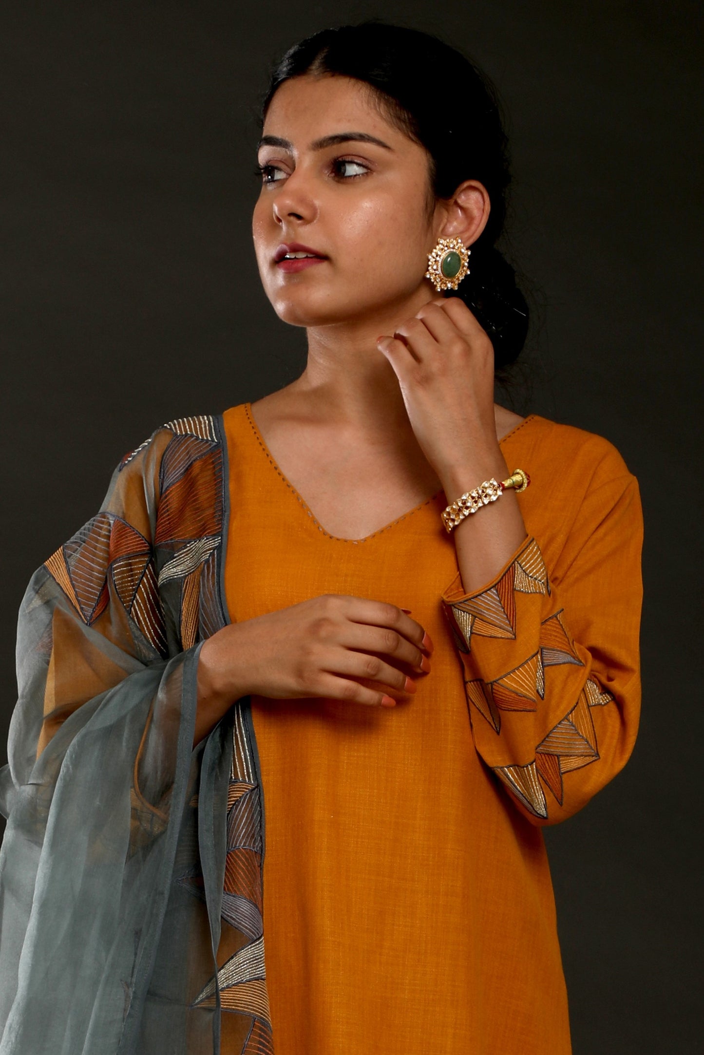 Mustard Pyramid Suit Set - Omana by Ranjana Bothra - Indian wear