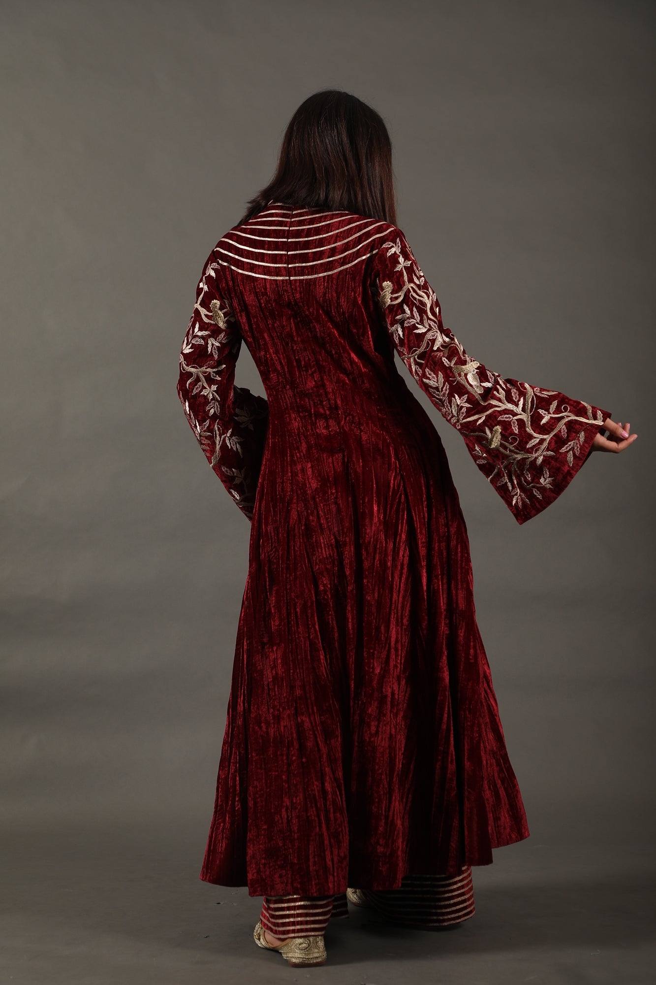 Burgundy Bella Sleeve Velvet Anarkali Set