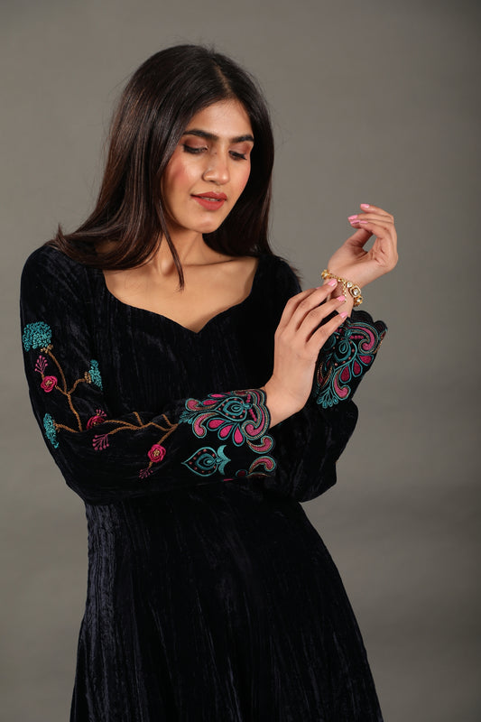 Navy Bagh Sleeve Anarkali Set