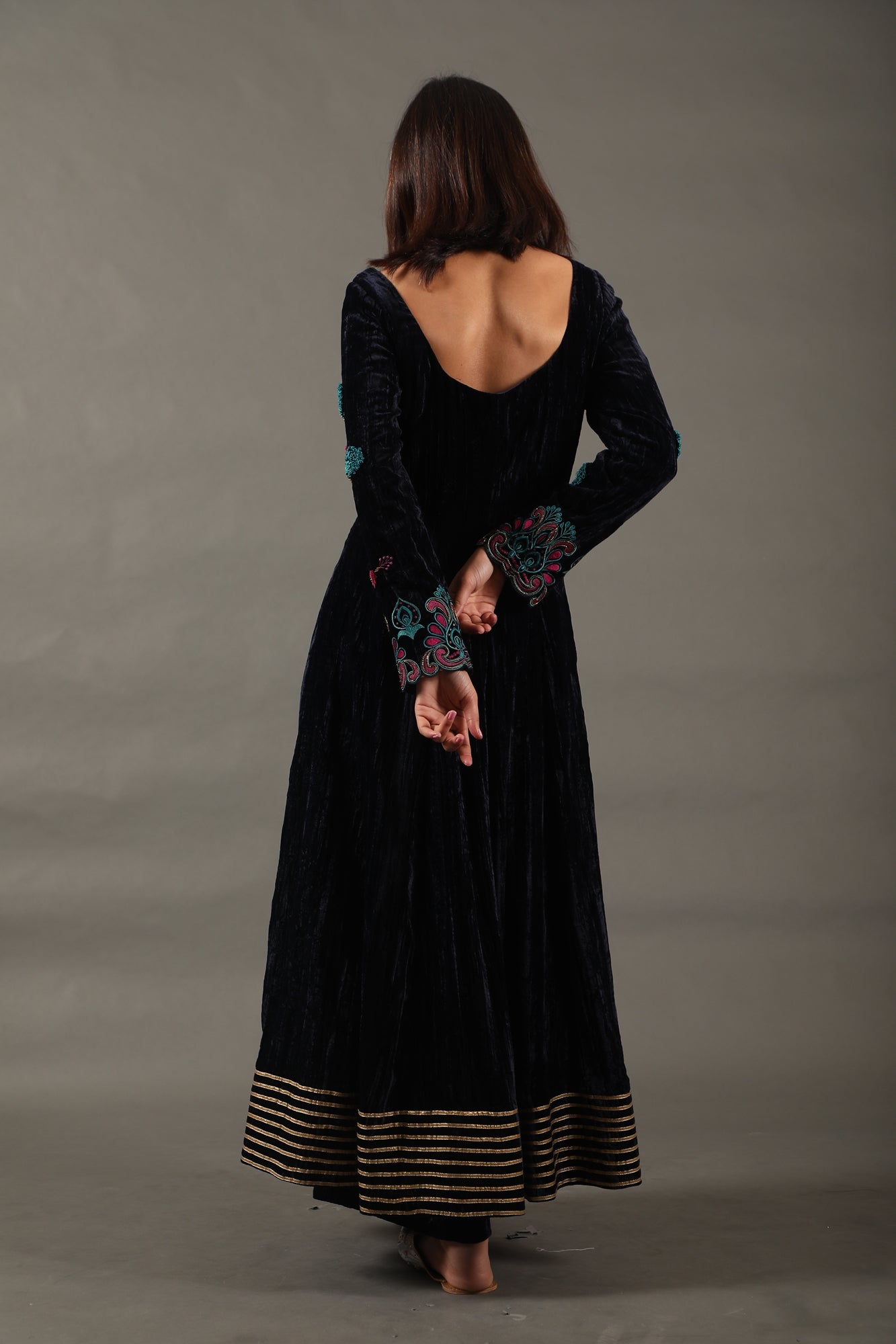 Navy Bagh Sleeve Anarkali Set