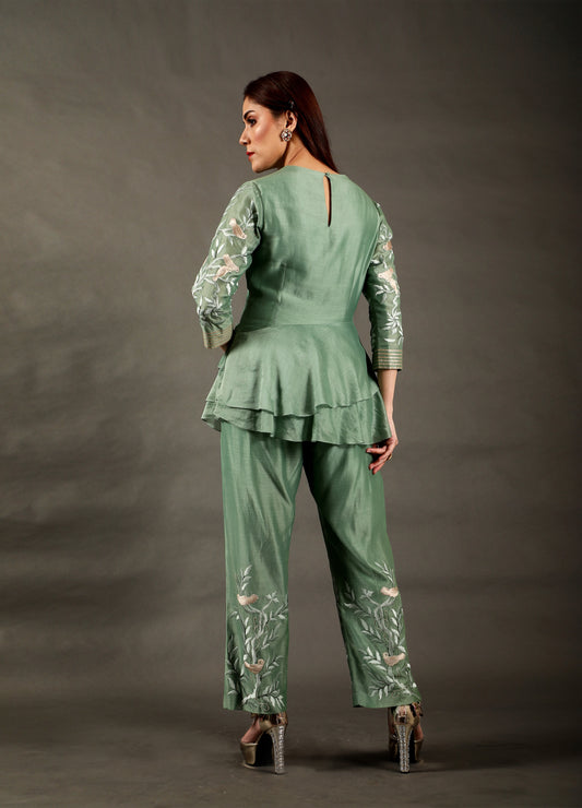 Bird Emb Layered Peplum Set