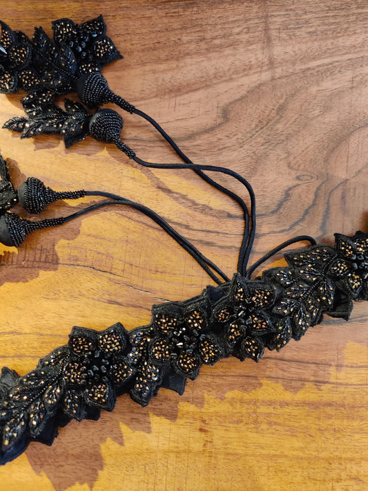Black & Gold 3D Floral Belt