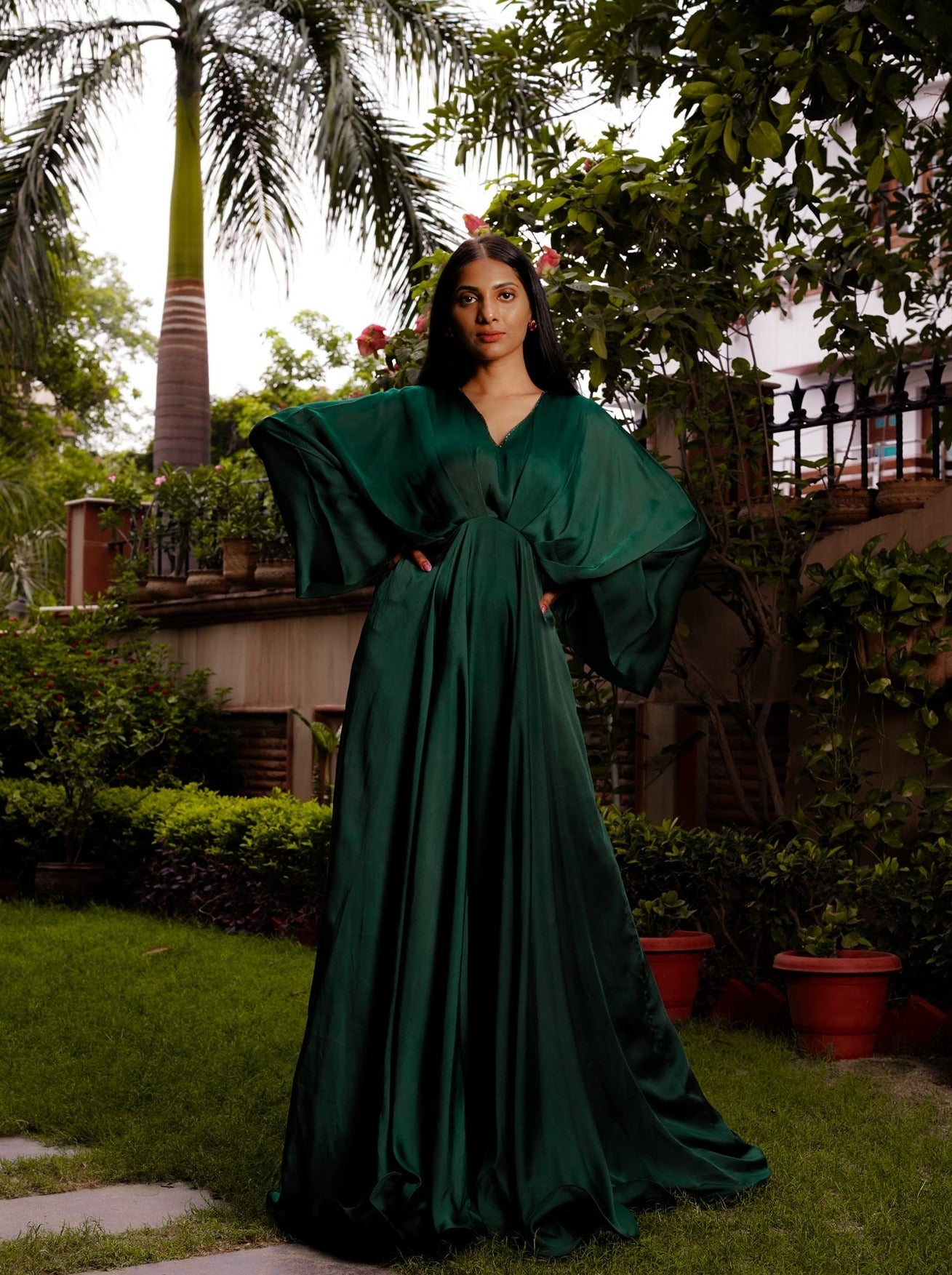 Emerald Green Cowl Gown