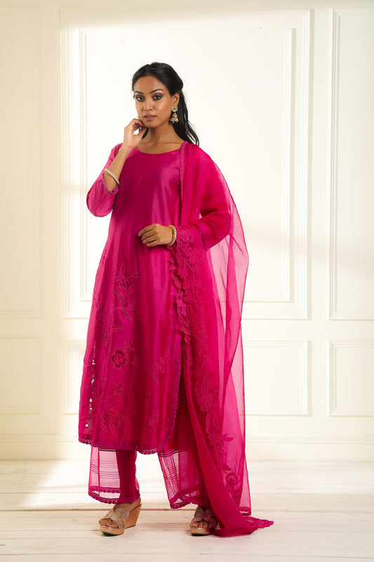 Fuchsia Gul Applique suit set
