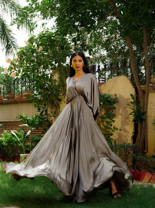 Gunmetal Grey Cowl Gown