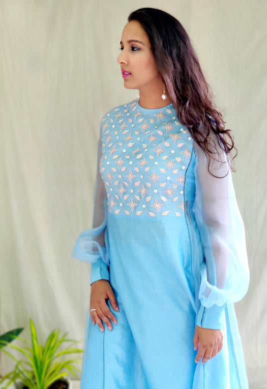 Blue Button Emb Suit Set