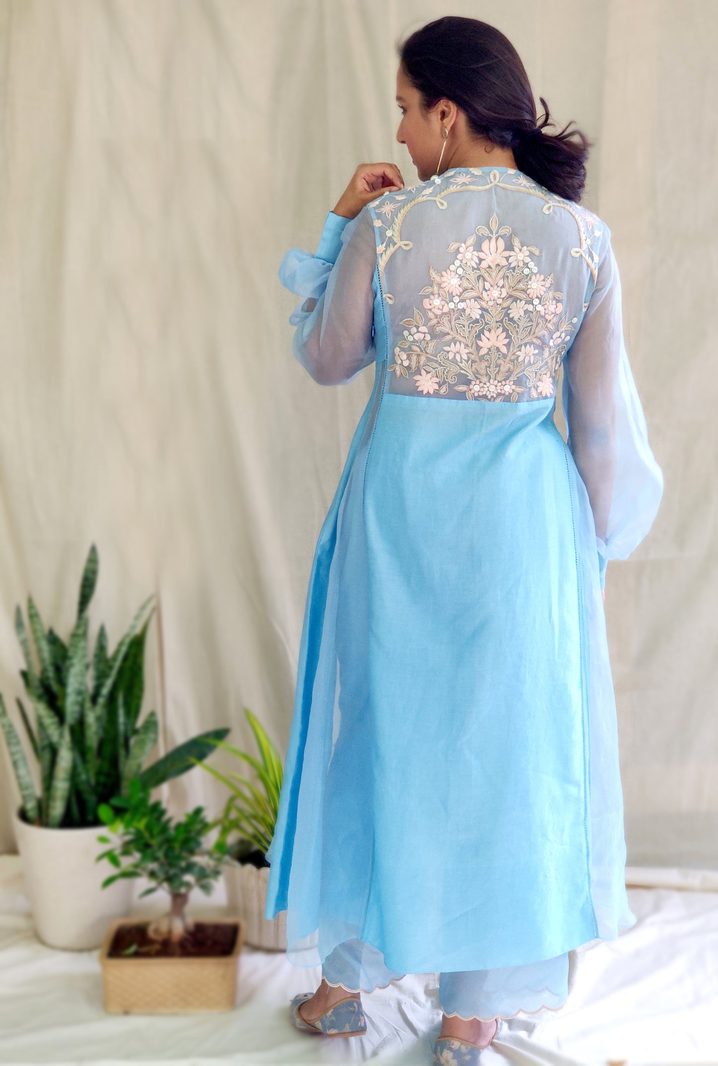 Blue Button Emb Suit Set