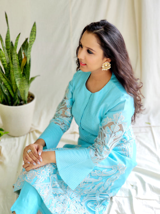 Blue Applique Kurta Set