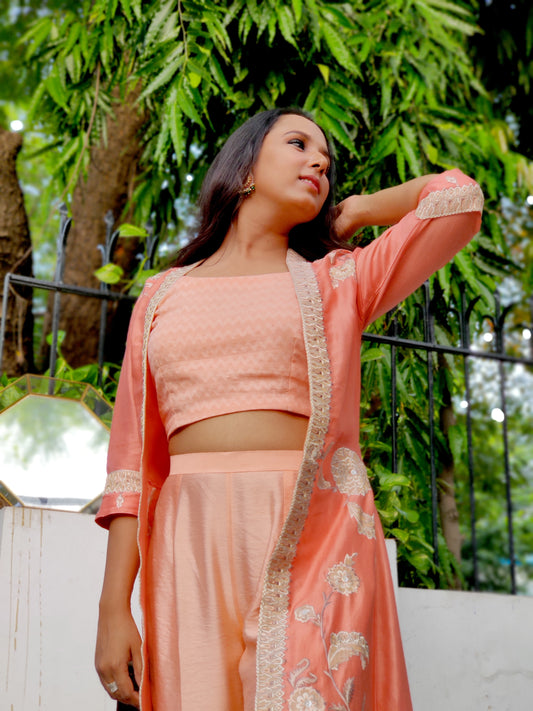 Coral Embroidered Jacket Set