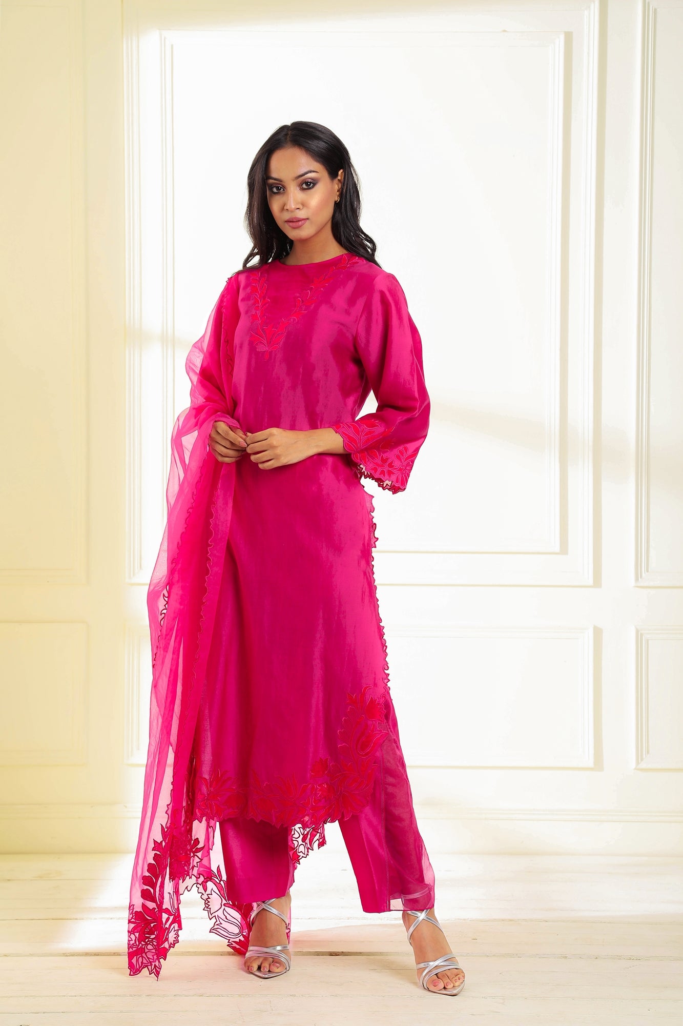 Pink Shahin Applique Suit Set