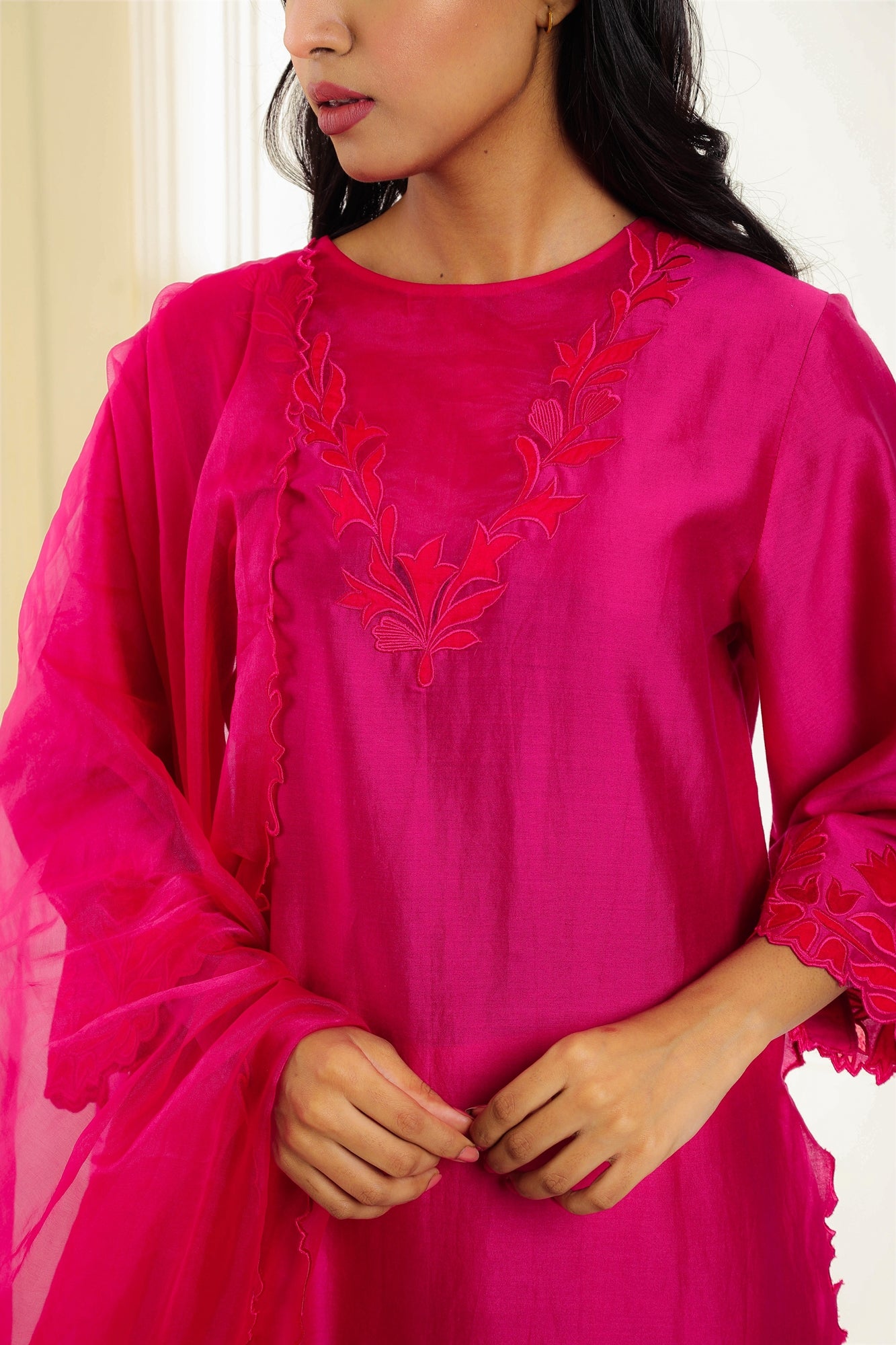 Pink Shahin Applique Suit Set