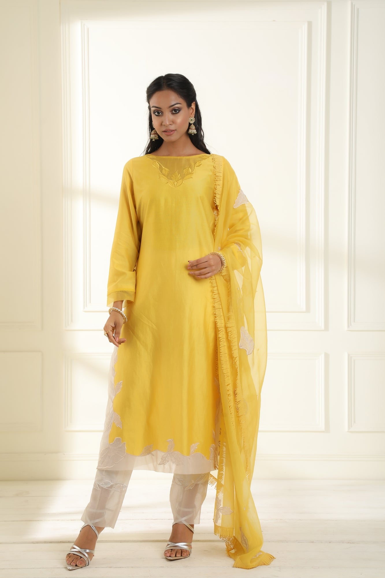 Yellow Farah Applique Suit Set
