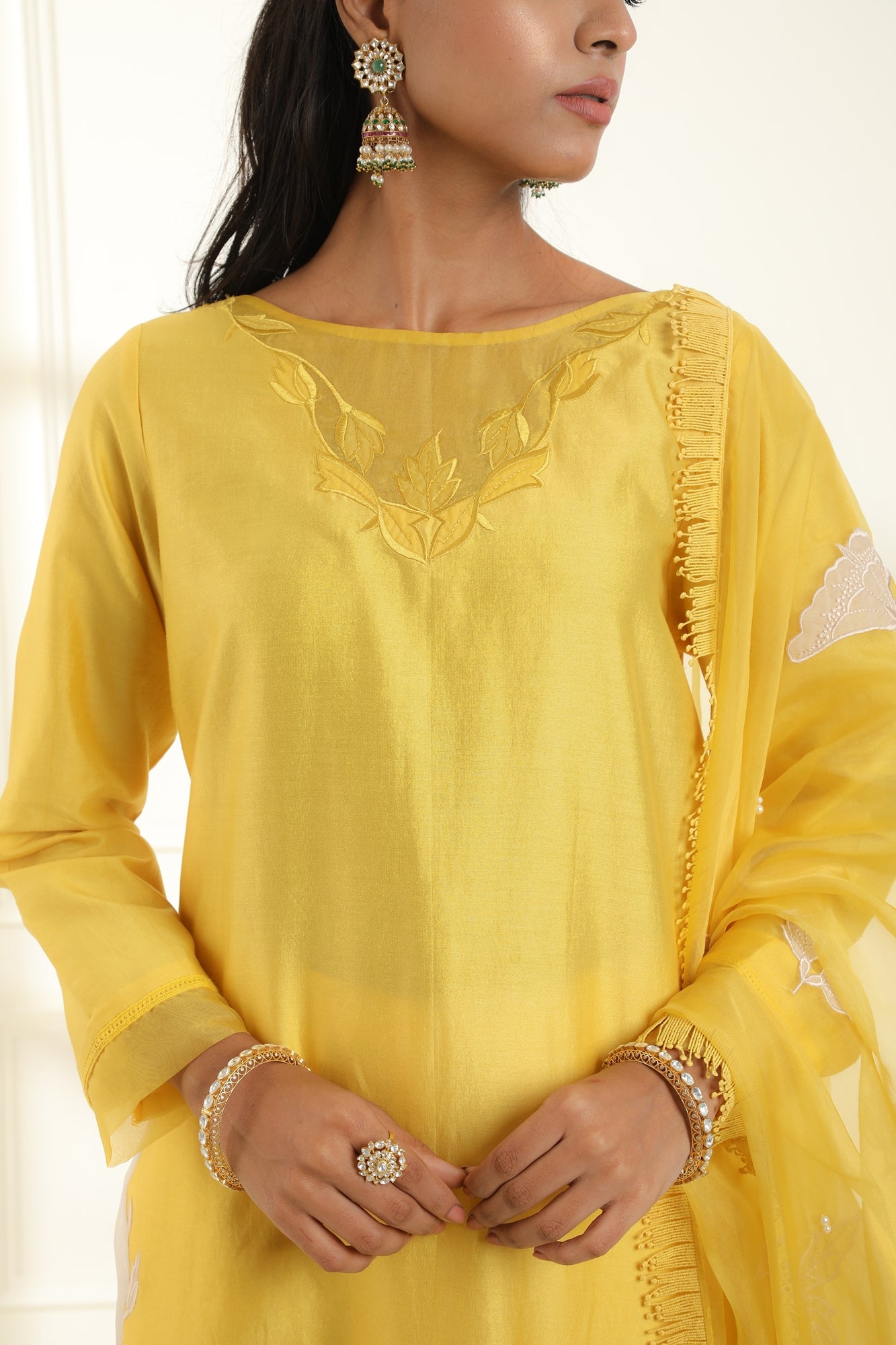 Yellow Farah Applique Suit Set