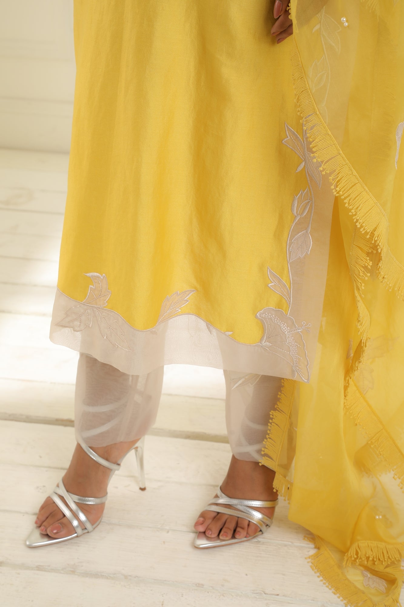 Yellow Farah Applique Suit Set