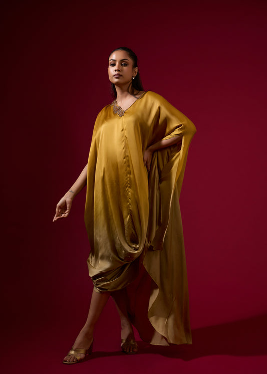 Ombre Cowl Drape Kaftan - Gold