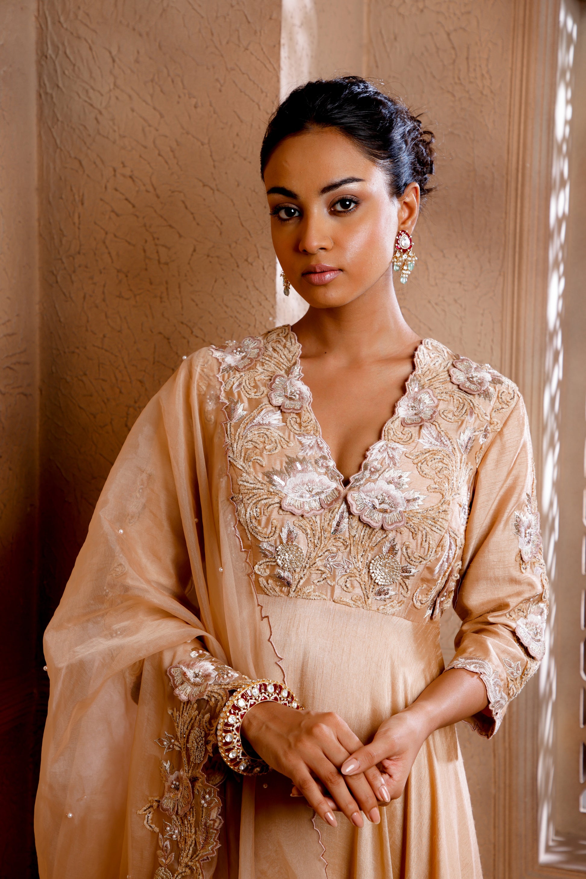 Mocha Asymmetrical Anarkali with Sharara omanabyranjanabothra Mocha Asymmetrical Anarkali with Sharara omanabyranjanabothra
