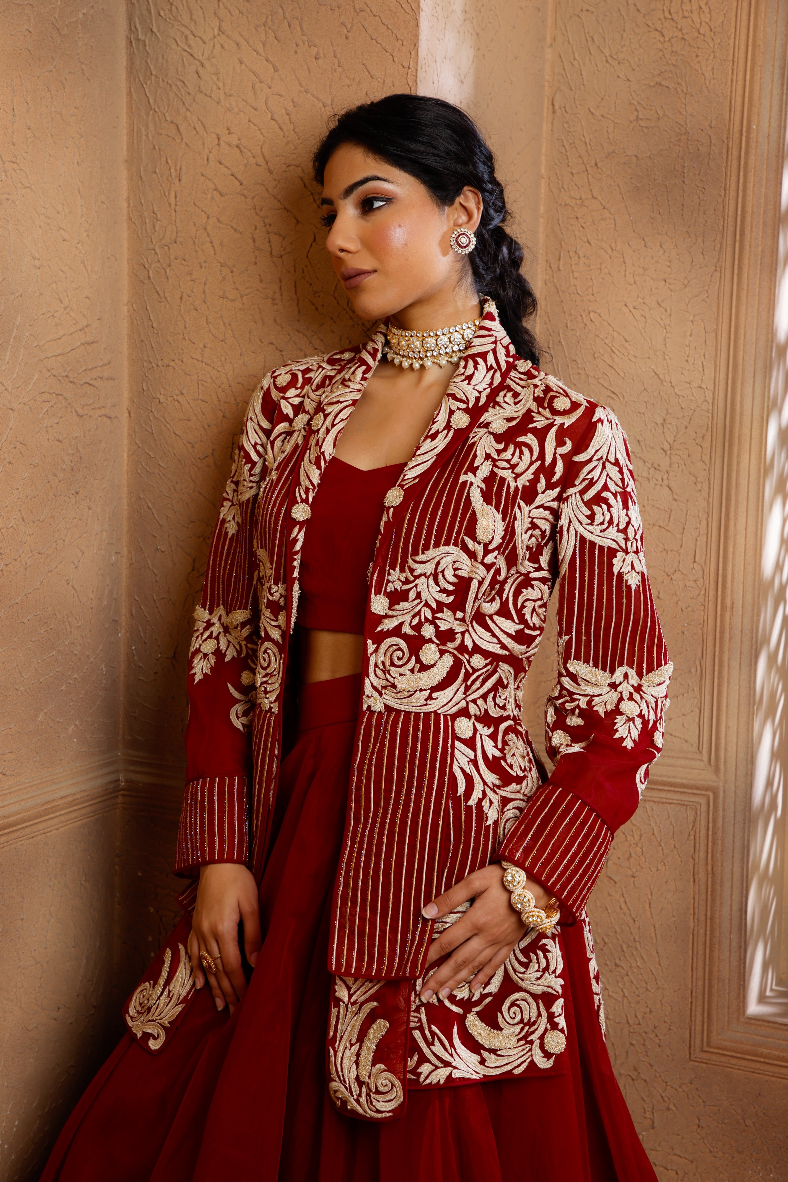 Jeweled Jade Banarasi Sequin Embroidered Jacket Lehenga Set- Plus Size  Clothing(XS-10XL)