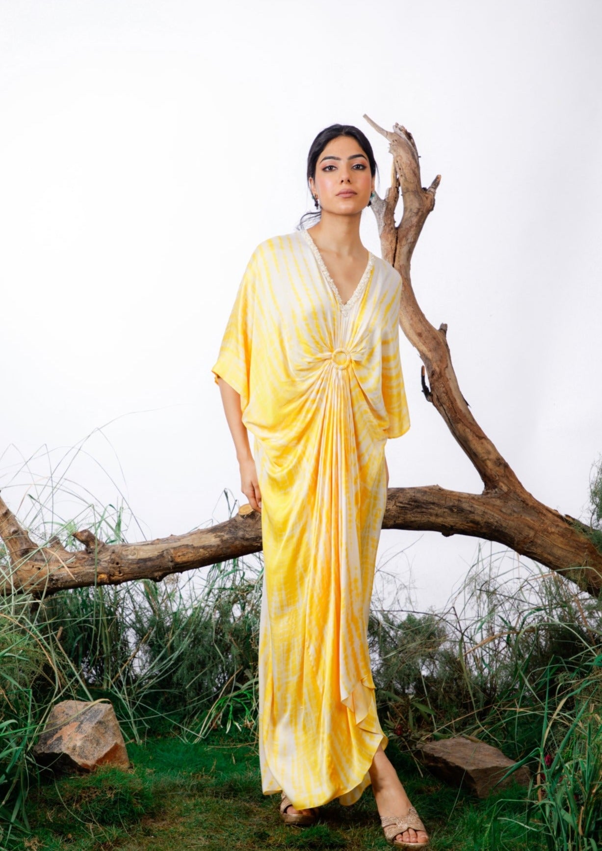 SHOWOFF Yellow Floral Print Kaftan Dress