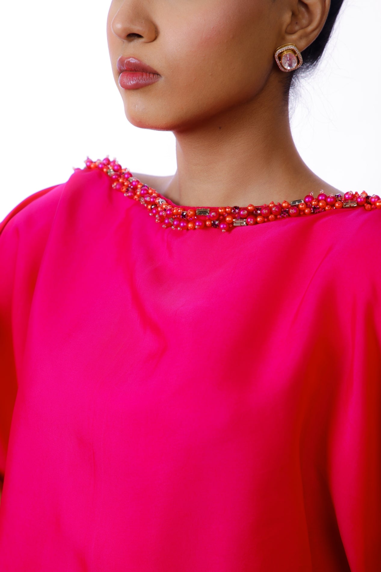 Orange & Hot Pink Color-Block Pearl Beaded Jumpsuit. Pret Collection by omana by ranjana bothra