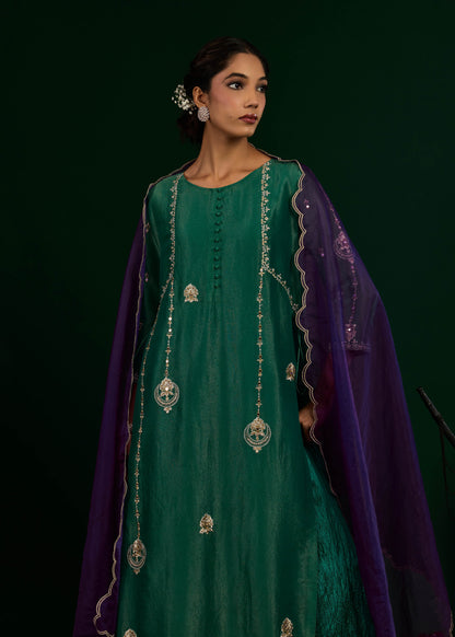 Chand Kurta with Crush Maxi Set - Green