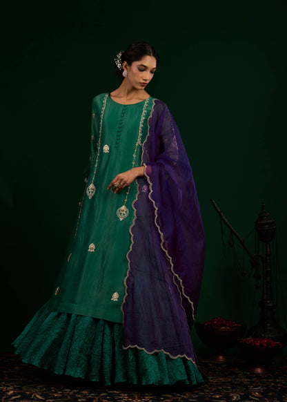 Chand Kurta with Crush Maxi Set - Green