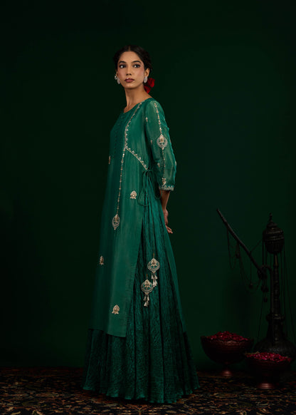 Chand Kurta with Crush Maxi Set - Green